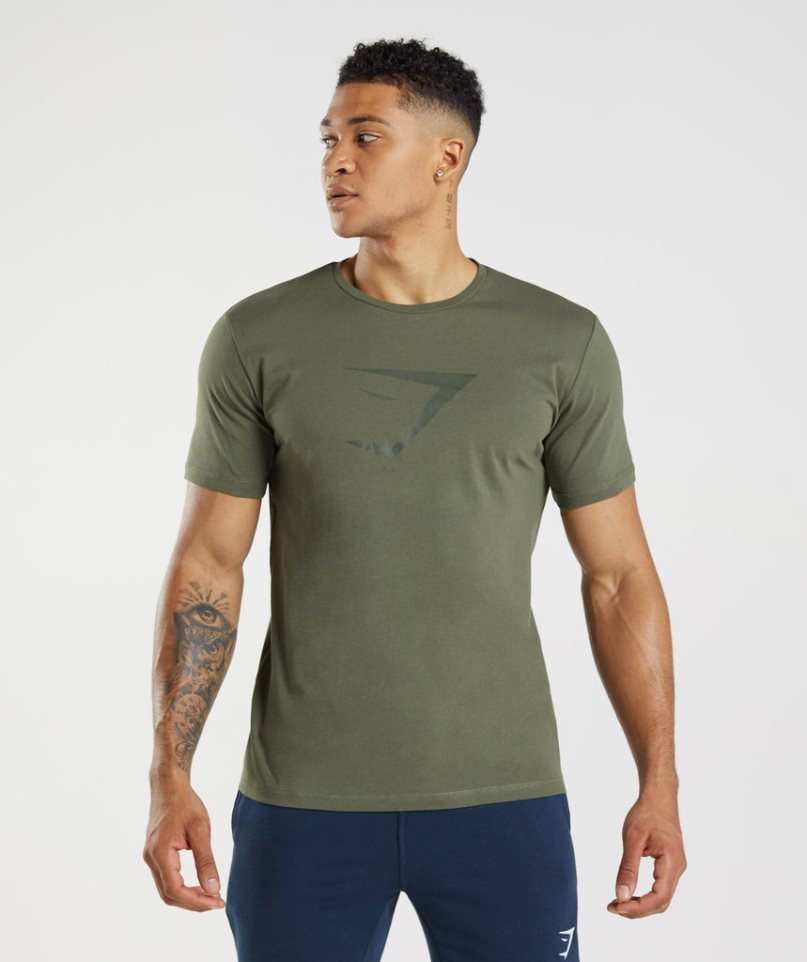 Men\'s Gymshark Sharkhead Infill T-Shirts Olive | NZ 7IXCEP